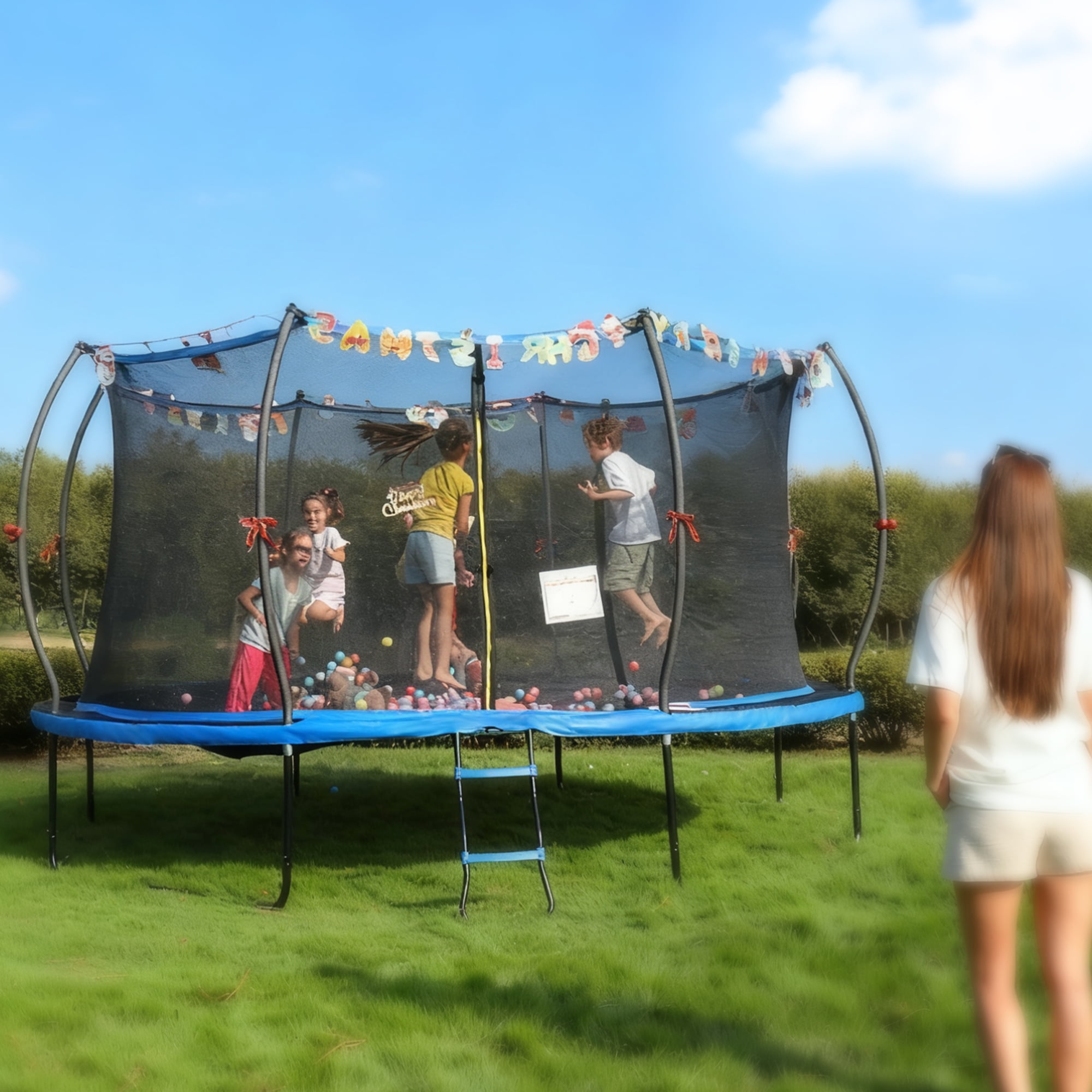 Outdoor Trampoline ,Fashionsport Outfitters 10FT/12FT/14FT /16FT Round Trampoline with LED Lights, Recreational Backyard Trampolines Anti-Rust for Kids and Adults with Net and Ladder