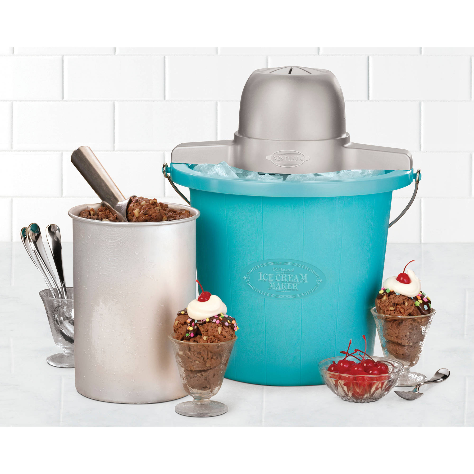 Nostalgia 4-Quart Bucket Electric Ice Cream Maker, Blue - image 3 of 4