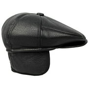 Flat Cabbie Men's Classic Newsboy Flat Cap Hat with Ear Flaps (XL, BLACK)