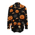 thumbnail image 5 of Women's Halloween Shirts Long Sleeve Button Down Blouses Skull Bat Pumpkin Graphic Print Tops Casual Collared V Neck Fall Holiday Festival Clothes, 5 of 5