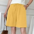 thumbnail image 2 of Htigea Women's Bermuda Shorts Solid Summer Elastic Waist Drawstring Shorts Casual Straight Leg Short Pants with Pockets Baggy Linen Shorts for Women Time Limited Sale Yellow XL, 2 of 6