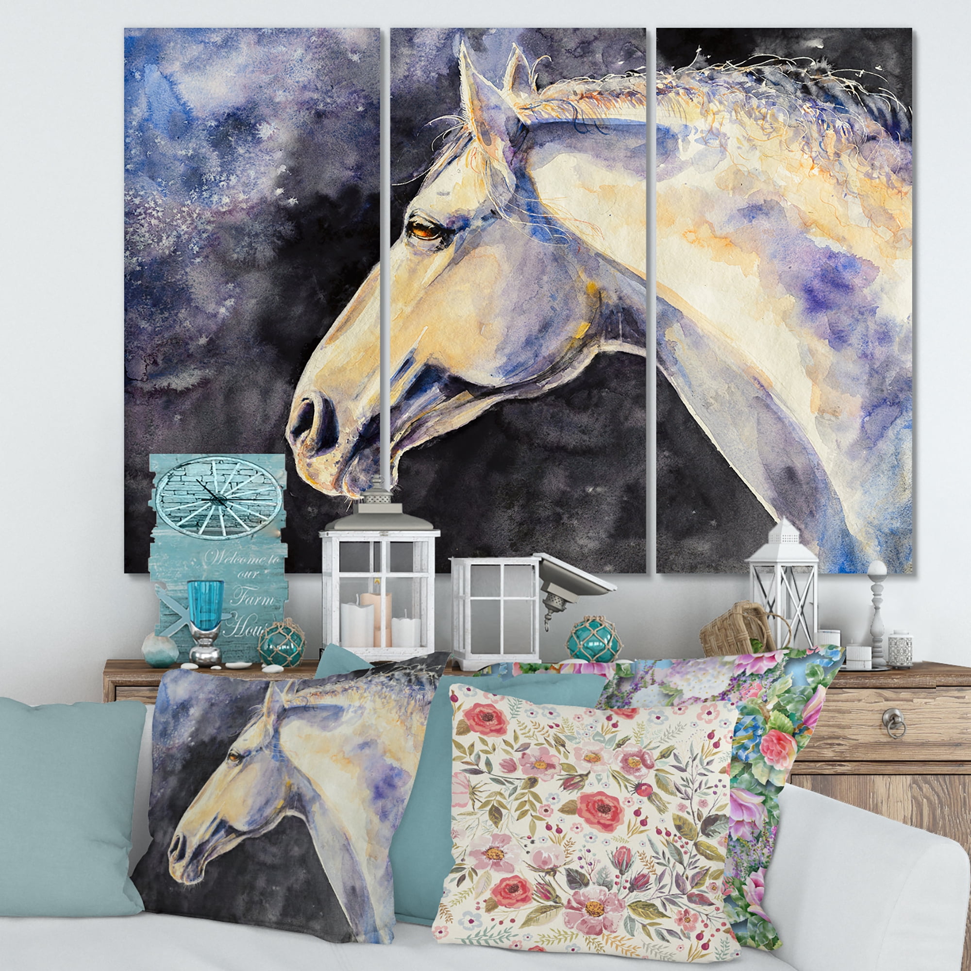 Designart ' Close Up Of The Head of A Lipizzan Horse ' Farmhouse Canvas Wall Art Print