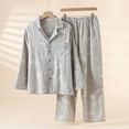 thumbnail image 2 of DHFJKG Linen Woven Jacquard Pajamas Set For Men Long Sleeve Turndown Collar Button Up Top Loose Fit Bottoms 2 Piece Sleepwear Comfort Homewear, 2 of 3
