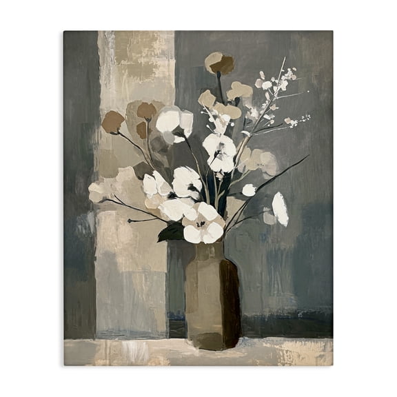 Stupell Industries Neutral Floral Vase Botanical & Floral Painting Gallery Wrapped Canvas Art Print Wall Art, 16 x 20