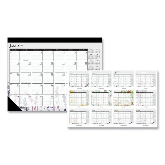 House of Doolittle 197 22 in. x 17 in. 12-Month (Jan-Dec) 2026 Recycled Desk Pad Calendar - Wild Flowers Artwork