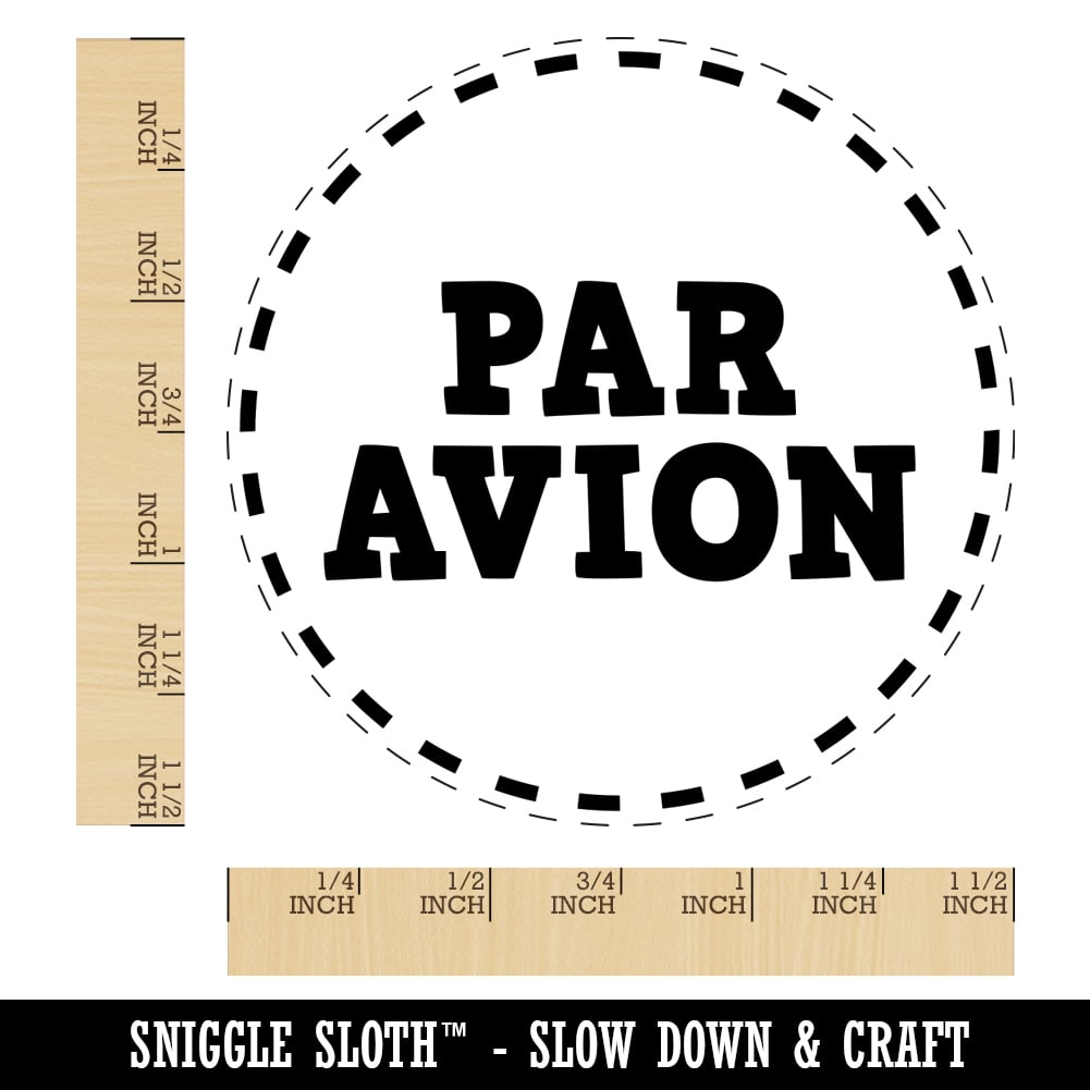 Par Avion Air Mail Dashed Circle Text Self-Inking Rubber Stamp Ink Stamper - Blue Ink - Large 1-1/2 Inch