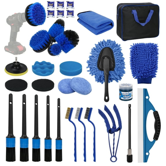 GPED 33Pcs Car Detailing Kit, Car Detailing Brush Set with Professional Car Detailing Brush Set, Car Wash Kit and Auto Detailing Kit, Car Cleaning Tools Kit for Interior, Exterior, Wheels, Dashboard