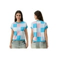 thumbnail image 3 of Michellecmm Women's Knitted Tops Ribbed Checkered Round Neck Short Sleeve Contrast Color Casual Crop T-Shirt, 3 of 9