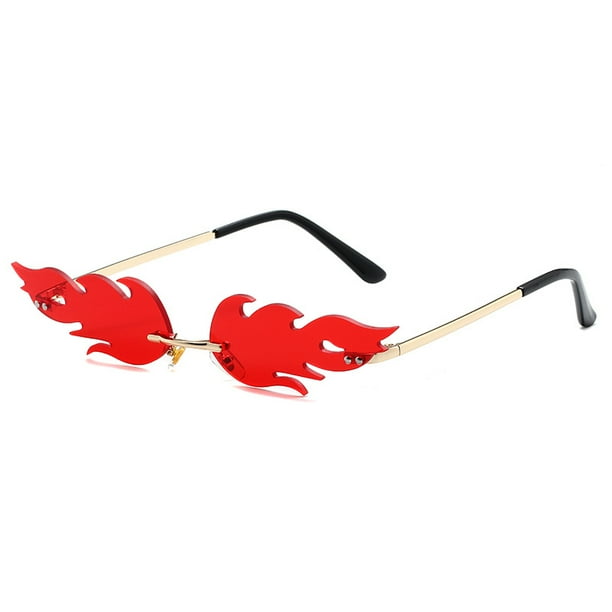 Gafas de sol sin montura para mujer con corazon derretido gafas de fiesta bonitas para graduacion tonos de llama de fuego a la moda rojo Bodega Aurrera en linea
