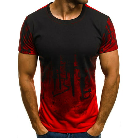 Mens Short Sleeve T Shirt Slim Fit Casual Blouse Tops Summer Clothing Muscle Tee Red