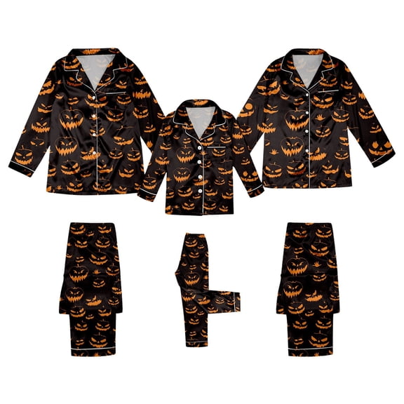QTSHPN Family Matching Outfits Halloween Long Sleeve Silk Like Sleepwear Comfortable Loungewear Party Outfit for Parents and Kids Halloween Pajamas