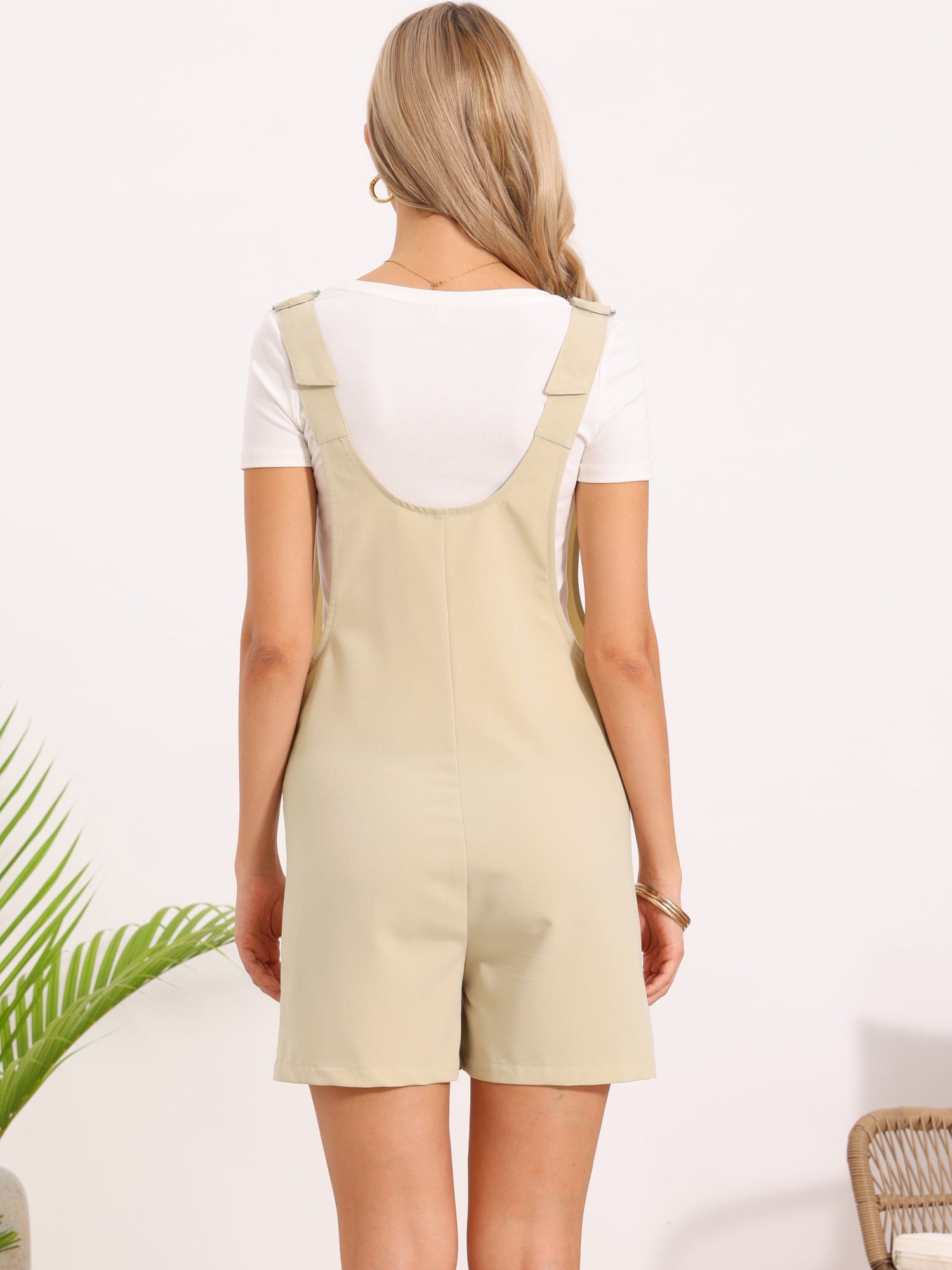 DARING DIVA Women's Summer Shorts Overalls Loose Jumpsuit Small Khaki