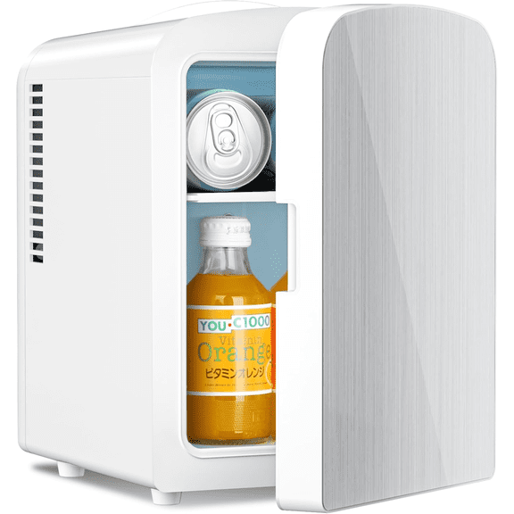 Havato Mini Fridge, Portable 4L/6 Can Electric Plug In Cooler & Warmer suit Office Desk & Dorm Room,for Food, Beverage, Skincare Beauty & Makeup,110 V AC/12 V DC Option for Bedroom - Car, White