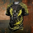 thumbnail image 2 of KLHDSF Mens Fashion Crewneck Short Sleeve T-Shirt Casual Polyester Halloween Grim Reaper Print Top Fluorescence Yellow M, 2 of 6