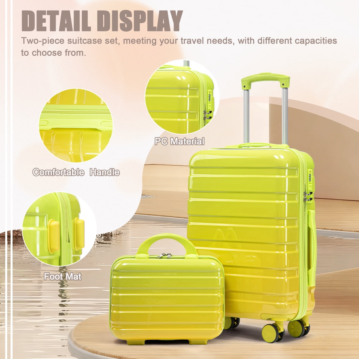 14"/20" 2 pcs/set Carry on Luggage with Spinner Wheels, Hardshell Suitcases with Gradient Color and Combination Lock, Checked Luggage for Travel Men and Women