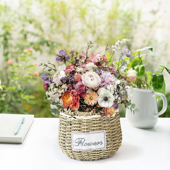 Woven Flower Pot Basket | Natural Straw, Handcrafted Rattan, Boho Style, 6 Inch Diameter