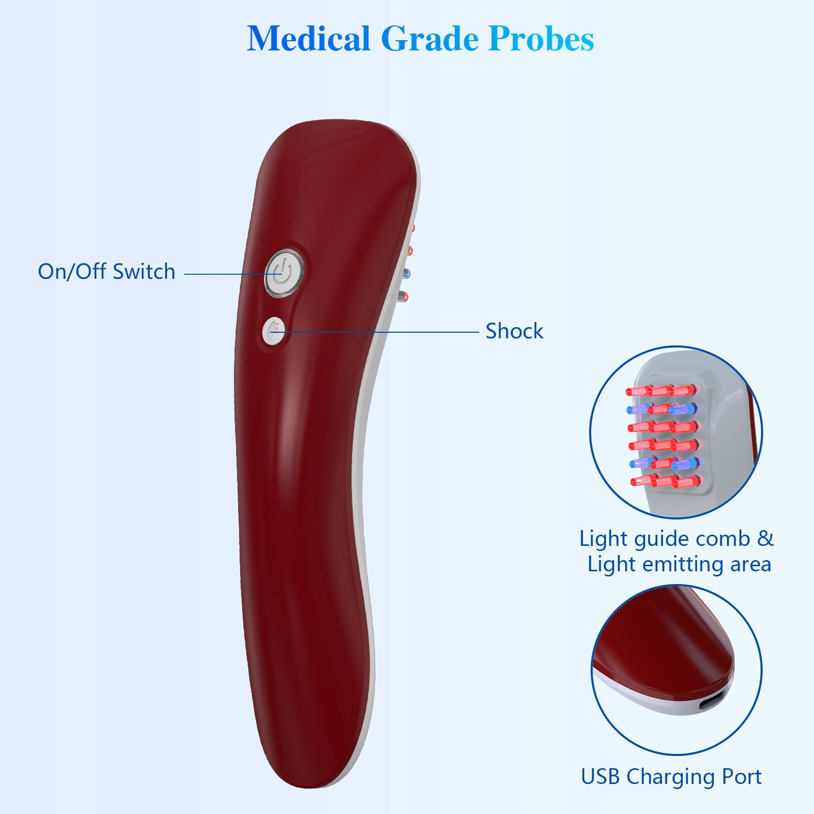 PUPCA Massage Comb with Red & Blue Light Therapy for Reduce Hair Loss Hair Growth Improve Hair Quality