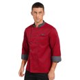 thumbnail image 4 of YONGHS Chef Coat Long Sleeve Women Men Button Chef Uniform Red M, 4 of 6