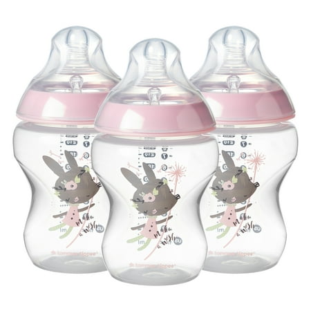 Tommee Tippee Closer to Nature Baby Bottle, Breast-Like Nipple with Anti-Colic Valve, BPA-free – 9-ounce, 3 Count, Pink