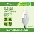 thumbnail image 4 of 6 Pack Bioluz LED "Flame Tip" Dimmable Candelabra LED E12 Candelabra Base Candle Bulbs 2700K (Warm White) 40 Watt using only 5 Watts, Chandelier, Indoor/Outdoor (BE12-5WW-6), 4 of 5