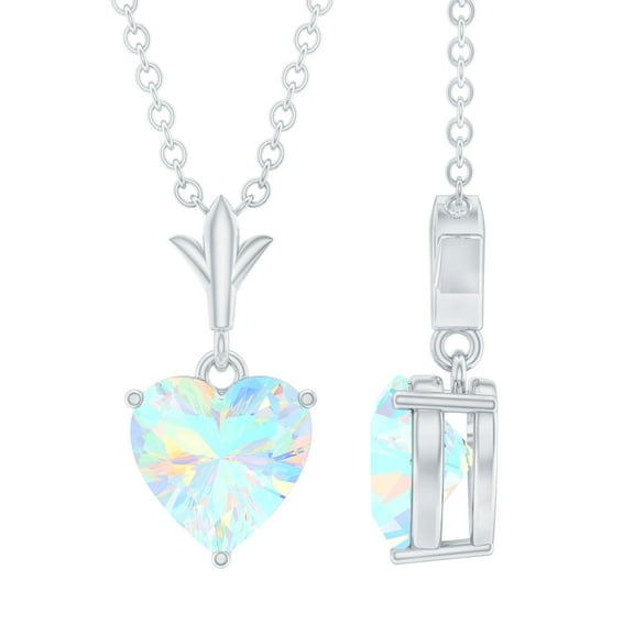 Rosec Jewels Real Ethiopian Opal Heart Necklace for Women - 6mm - AAA Grade - October Birthstone Necklace with Jewelry Box, 925 Sterling Silver