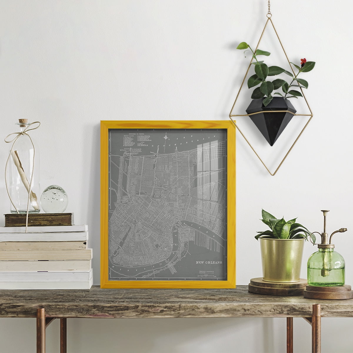 City Map of New Orleans -Framed Print w/glass-Sunflower Yellow