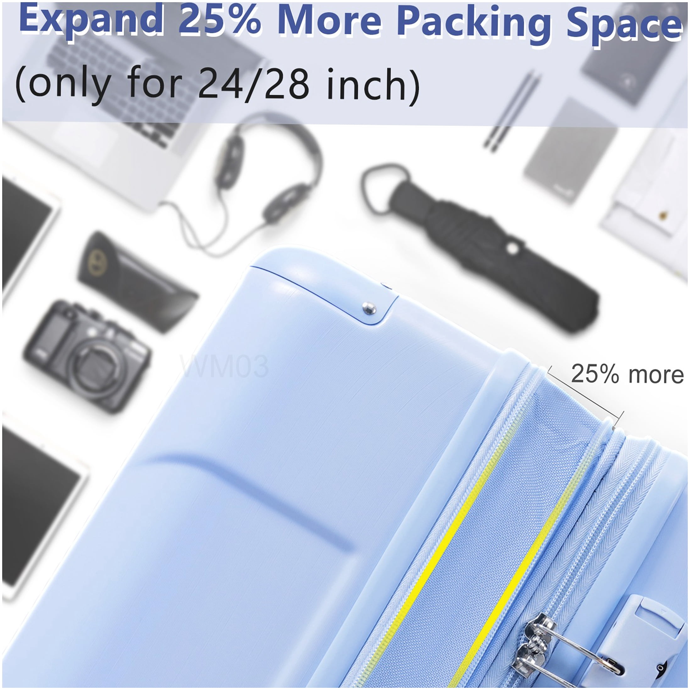 28-inch Lightweight ABS Hardshell Suitcase, Sky Blue Expandable Check-in Luggage with 4 Spinner Wheels
