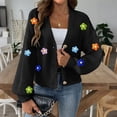 thumbnail image 2 of Binmer Women’s 3D Floral V-Neck Knit Cardigan Long Sleeve Button Front Ladies Casual Textured Floral Embellished Layering Sweater,Sizes S-XL, 2 of 6