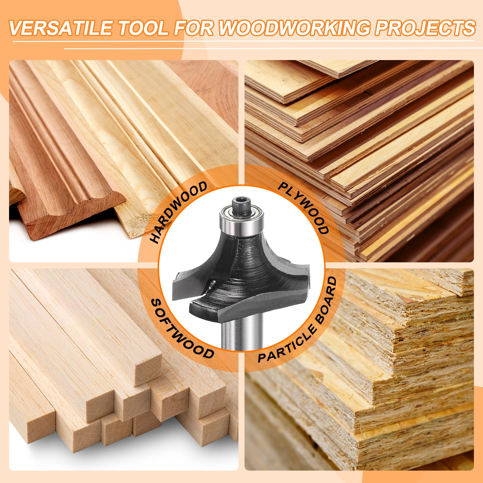 Uxcell Roundover Router Bit 1/2 Shank 9/16" Radius Alloy Steel Tip with Bearing Black