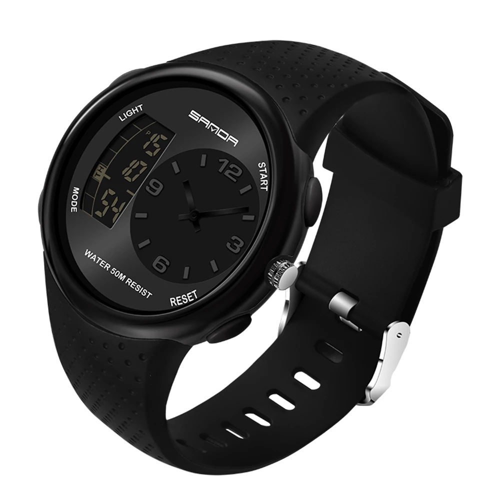 Sanda Men's Analog Sports Watch, LED Large Face Waterproof Wrist Watches, Dual Dial Digital Analog Watches for Men  763
