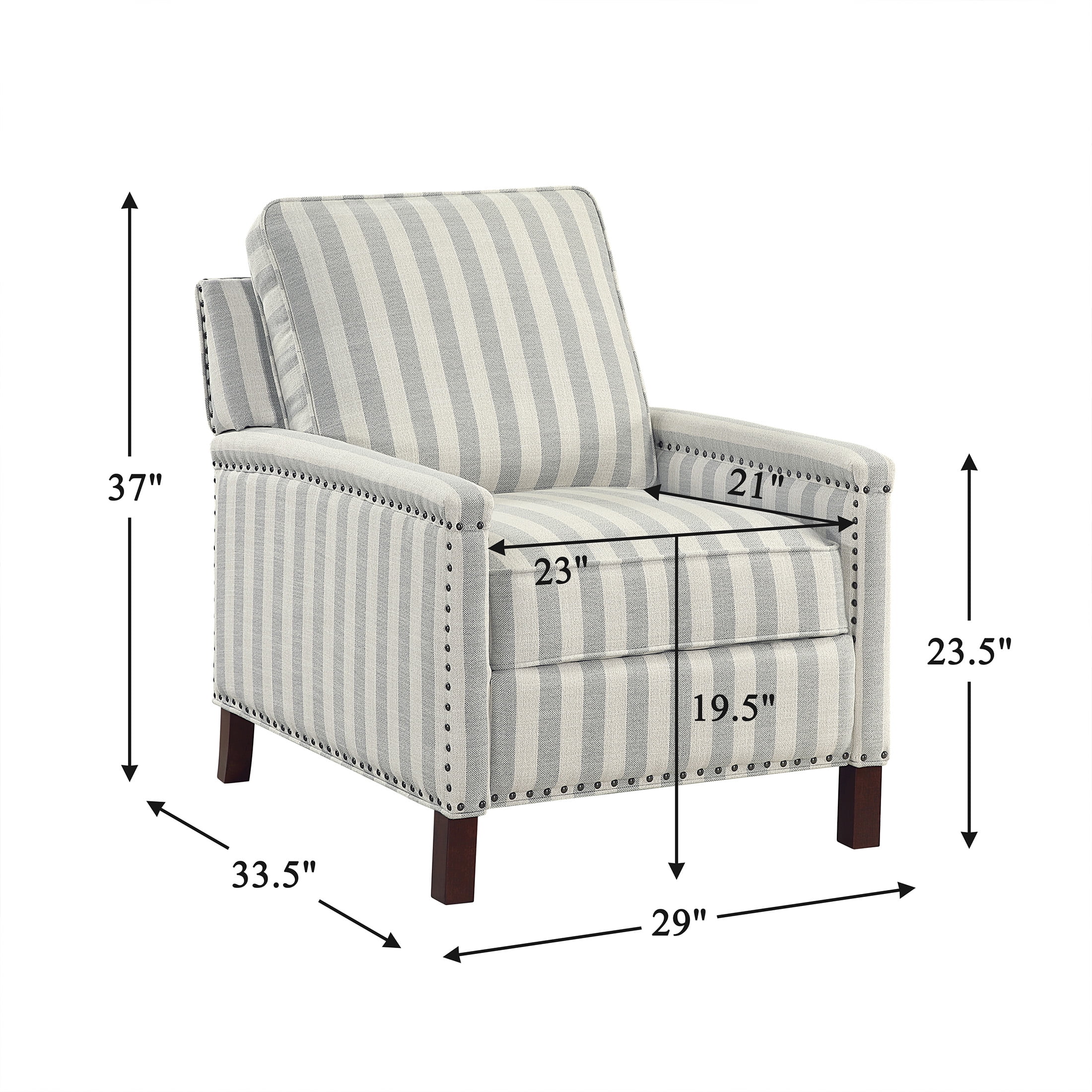 OakvillePark Solace Textured Fabric Push Back Reclining Chair, Beige With Grayish Blue Stripe Pattern