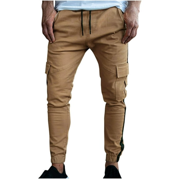 HUPOM Mens Dress Pants Regular Fit Pants Men Cargo Mid Waist Rise Short Slim Bootcut Khaki 2XL