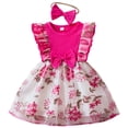 thumbnail image 3 of Pandaie 9-18M Baby Girl Clothes Newborn Infant Dress Outfit Ruffle Sleeveless Lace Floral Skirt Set with Cute Bow Headband Hot Pink 12M(12-18 Months), 3 of 7