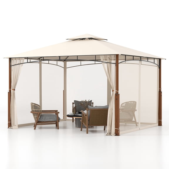 Gymax 12' x 10' Outdoor Patio Gazebo w/ Netting 2-Tier Canopy Roof Metal Frame