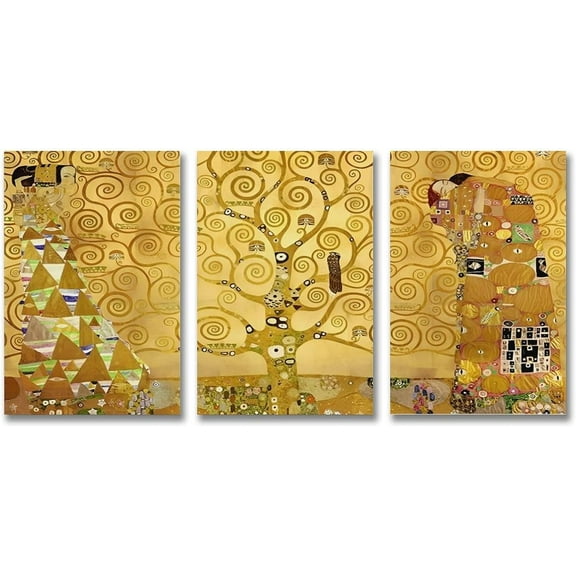 Hieng Set of 3 Canvas Wall Art,The Tree of Life By Gustav Klimt Oil Paintings Reproduction Poster Decorative Painting Canvas WallLiving Room Posters Bedroom Painting