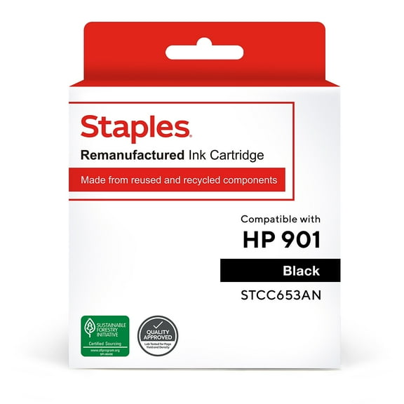 Remanufactured Staples Ink Cartridge Replacement for HP 901 (Black) TRCC653AN/SIH-R