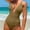 Khaki, variant on Generic Womens One Piece Textured Swimsuits Sexy Solid Bathing Suits Tummy Control Swimsuits Criss Cross Tie Backless Swimwear