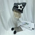 thumbnail image 3 of hirigin Women Handmade Knitted Crochet Hat Cute Stars Decor Stripe Contrast Color Cat Ear Bobbles Devil Hat Autumn Winter Warm Beanie, 3 of 4