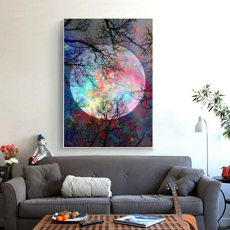 Waxing Moon Cross Stitch - 5D DIY Diamond Painting Forest Tree Moon Art Craft Cross Stitch Kit Mural Decor