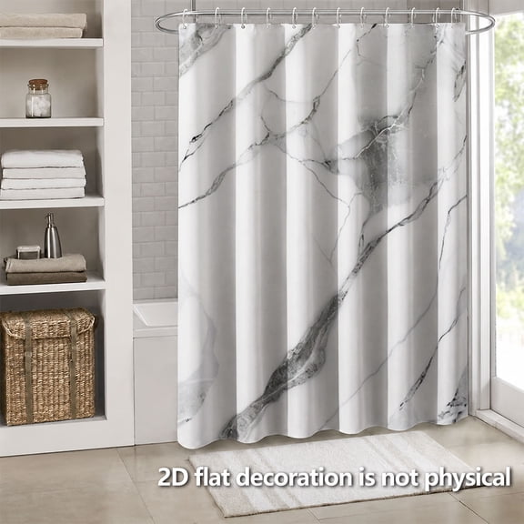 Hoease White Grey Marble Vein Texture Shower Curtain, 71W x 71L Inch Waterproof Fabric Bathroom Curtain with 12 Hooks, Modern Minimalist Bath Decor