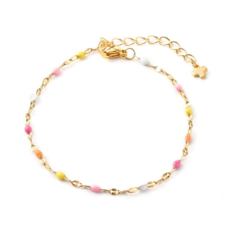 304 Stainless Steel Enamel Link Chains Bracelets Golden 7-1/8 inch(18cm) 304 Stainless Steel