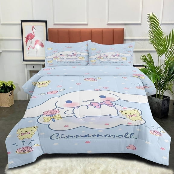 3 Pieces Cinnamoroll Bedding Sets Light blue Pillowcases Comforter Sets, Twin/Twin XL Size