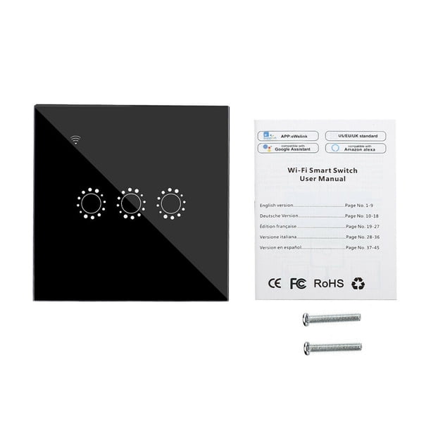 Interruptor táctil, interruptor de luz con control remoto WiFi, para electrodomésticos, panel de control de vidrio templado, negro, 3 unidades Advancent EL001686-03B