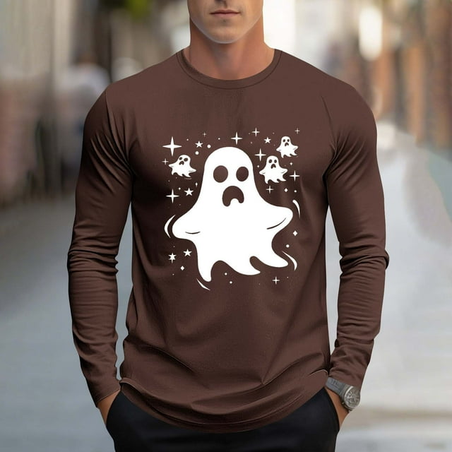 Handshe Mode Homme Décontracté Imprimé Sport Manches Longues Col Rond Blouses Chemises - Blouse Homme avec Entretien Facile, Costumes Halloween Homme Adulte