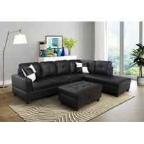 For-U Furnishing Classic Black Faux Leather Sectional Sofa, Right Facing Chaise, 74.5"D x 103.5"W x 35"H