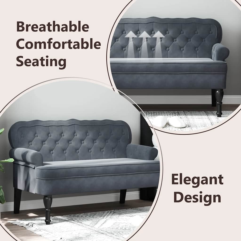 vidaXL 47” W Small Loveseat, Velvet Chesterfield Sofa, 2 Seater Couch for Living Room, Dark Gray