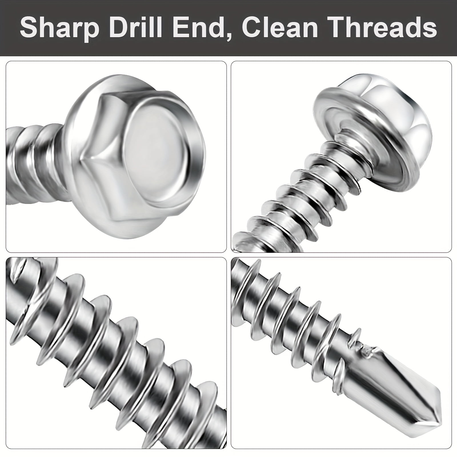410 Stainless Steel #8 Self Tapping TEK Screws Assortment Kit, 600pcs - Hex Washer Head Self Drilling Screws for Metal & Furniture Building/Repair (1/2", 3/4", 1" Lengths) Includes Free Hex Socket