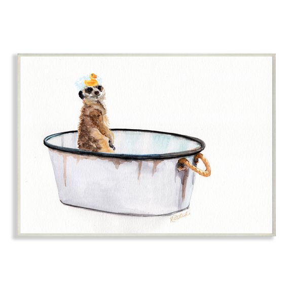 Stupell Industries Meerkat Bubble Bath Vintage White Tin Tub Wall Plaque, 10 x 15, Design by Jennifer Redstreake