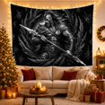 thumbnail image 3 of Double-Spear Warrior Within Serrated Feather Vortex, Adventurous Fantasy for Mythology Fans, Warrior Wall Art, Birthday Gift, Tapestry Wall Hanging for Den and Man Cave, 3 of 7