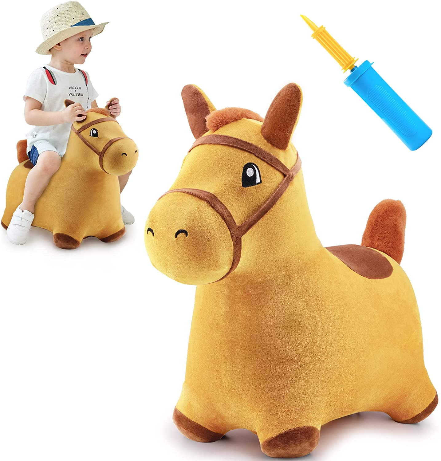 ALLJOY Bouncy Pals Yellow Hopping Horse, Outdoor Ride on Bouncy Animal Play Toys, Inflatable Hopper Plush Covered W/ Pump, Birthday Gift for 18 Months 2 3 4 5 Year Old Kids Toddlers Boys Girls ALLJOY Bouncy Pals Yellow Hopping Horse, Outdoor Ride on Bouncy Animal Play Toys, Inflatable Hopper Plush Covered W/ Pump, Birthday Gift for 18 Months 2 3 4 5 Year Old Kids Toddlers Boys Girls